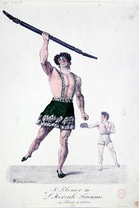 Monsieur Lebenier, znany jako „Francuski Herkules”, ok. 1820-30 (kolor lito) autorstwa French School
