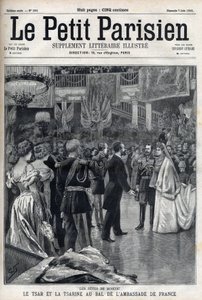 Moskiewskie uroczystości: car Rosji Mikołaj II (1868-1918) i caryca Aleksandra Fiodorowna Romanowa (1872-1918) na balu ambasady francuskiej w „Le petit Parisien”” autorstwa French School