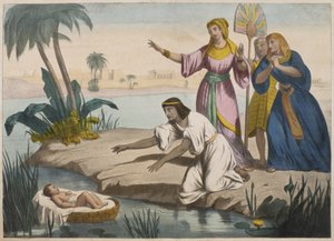 Mojżesz uratowany z Nilu, ilustracja z katechizmu LHistoire Sainte, wyd. Charles Delagrave, Paryż autorstwa French School