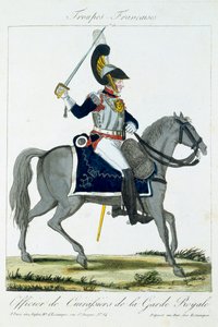 Oficer konny kirasjerów gwardii królewskiej, z Troupes Francaises, wyd. chez Basset, Paryż, ok. 1790 autorstwa French School
