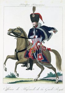 Oficer konny huzarów gwardii królewskiej, z Troupes Francaises, wyd. chez Basset, Paryż, ok. 1790 autorstwa French School