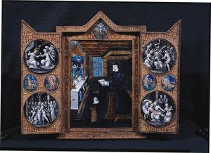 Gabinet żałobny ze scenami z życia Chrystusa i atrybutami Henryka II (1519-59) i Katarzyny Medycejskiej (1519-89) (emalia i drewno)