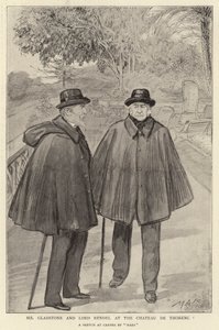 Pan Gladstone i Lord Rendel w Chateau de Thorenc (lito) autorstwa French School