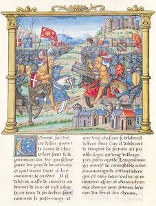 Ms.18 f.7v Bitwa pod Montlhery podczas wojny Ligi Dobrej Społeczności, 14 lipca 1465, ze wspomnień Philippe of Commines (1445-1509) autorstwa French School