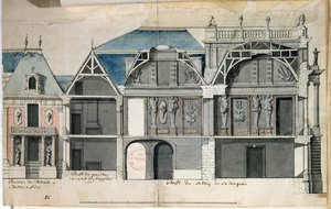 Ms 130736 Przekrój skrzydła pałacu wersalskiego zbudowanego przez Louisa Le Vau ((1612-70) (wc na papierze) autorstwa French School