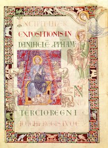 Ms 132 f.2v Daniel w Lions Den Fed Habakuka, z Explanatio in Prophetas et Ecclesiasten św. Hieronima autorstwa French School