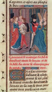 Ms 149 t.3 fol.105 Ślub Baldwina VI i Marii, córki hrabiego Szampanii, z Histoire des Nobles Princes de Hainaut, przez Jacques de Guise autorstwa French School
