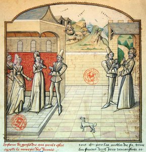 Pani 1560 Griseldis i jej mąż markiz de Saluces, ilustracja z „Fleur des Histoires”, wg Giovanniego Boccaccio (welum) autorstwa French School