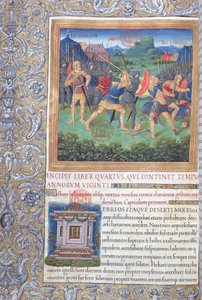 pani 1581 f. 071 Ilustracja z Księgi IV (Od odrzucenia tego pokolenia do śmierci Mojżesza), rozdział 1 Starożytności Żydów (Antiquitates Judaicae) autorstwa Flawiusza Józefa - Walka autorstwa French School