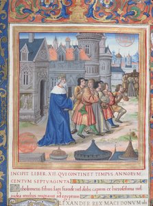 pani 1581 f. 228 Ilustracja z księgi XII (Od śmierci Aleksandra Wielkiego do śmierci Judasza Machabeusza), rozdział 1 Starożytności Żydów (Antiquitates Judaicae) autorstwa Flawiusza Józefa autorstwa French School