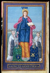 Ms 1847 Wizerunek św. Genowefy, z rękopisu o transporcie jej relikwiarza, 1594 autorstwa French School