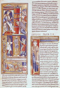 Ms 1 fol.284r Estera i Aswerus i powieszenie Hamana, z Biblii Souvigny autorstwa French School