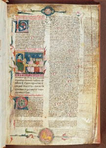 Pani 2046 fol. 1 Scena instruktażowa, pierwsza strona Aforyzmów Hipokratesa z komentarzami Galen autorstwa French School