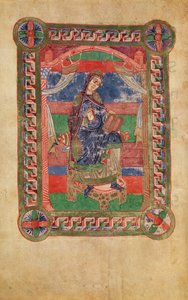 Ms 250 fol.43v Św. Radegunda (518-87) na tronie, z Żywotu Św. Radegundy autorstwa French School