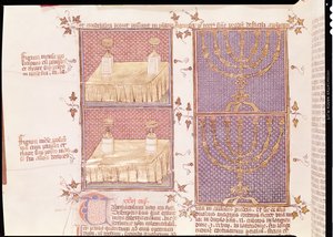 Ms 290 Tome 1 f.89v Tablica darów i menora, z Postilles sur la Bible autorstwa Nicolasa de Lyre