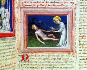 Ms 314 Stworzenie Adama, z Biblii des Grands Augustins, 1494