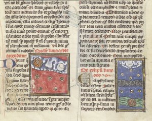 Ms 320 Fol.197r Zaćmienie Księżyca i ruchy planet, z „De Natura rerum” Thomasa van Cantimpre (1201-72) (welum) autorstwa French School