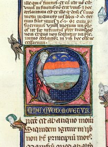 Ms 3469 Chrystus trzymający globus z czterema żywiołami, z Fizyki Arystotelesa (384-322 p.n.e.) (pióro, atrament i tempera na welinie) autorstwa French School