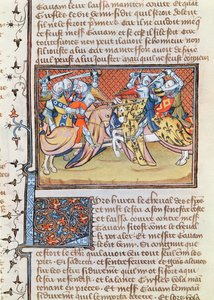 Ms 3479 t.1 fol.539 Kiedy zderzają się konie, z Livre de Messire Lancelot du Lac autorstwa French School