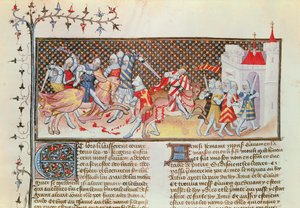 Ms 3479 t.1 fol.558 Scena walki rycerzy, z Livre de Messire Lancelot du Lac autorstwa French School