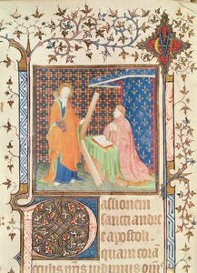 Ms 35 fol.17v Jean de France (1340-1416) Duc de Berry Modlitwa przed św. Andrzejem, z lekcjonarza Sainte-Chapelle de Bourges, c.1404-10 autorstwa French School
