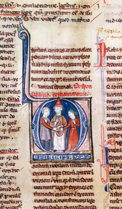 Ms 365 fol.318v Historyczny inicjał D przedstawiający małżeństwo, z Dekretów Grzegorza IX autorstwa French School