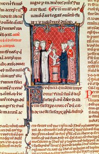 Ms 372 fol.161 Scena chrztu z Decrets de Gratien autorstwa French School