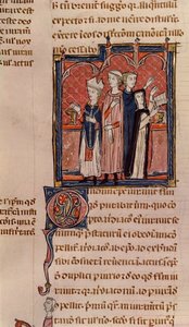 Ms 372 fol.59v Zakonnica składająca śluby i mszę odprawianą przez biskupa, z Decrets de Gratien (szczegóły w 181276) autorstwa French School