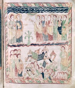 Ms 386 fol.25r Anioły z trąbkami i trzęsienie ziemi, z Apokalipsy św. Jana autorstwa French School
