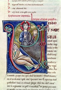 Ms 3 Historyczny inicjał V lub U przedstawiający proroctwo Izajasza z Biblii św. Sulpicjusza z Bourges autorstwa French School