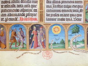 Ms 412 Księga Godzin z ilustracjami pielgrzymów, Żydów. słońce, księżyc i mirt autorstwa French School