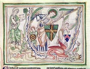 Ms 422 fol.47v Św. Michał zabija smoka z Apokalipsy autorstwa French School