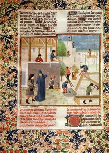 Ms 5064 fol.2v Budowa domu, z Livre des Prouffitz Champestres autorstwa Pietro de Crescenzi (1230-132021) autorstwa French School