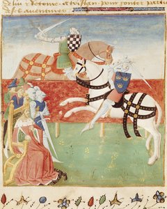 Ms 527 fol.40v Konfrontacja Dwóch Rycerzy przed Królem, z Roman du Saint Graal autorstwa French School