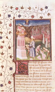 Ms 55 t f.111v Nimrod nadzorujący budowę wieży Babel, z La Cite de Dieu św. Augustyna, przekład Raoula de Presles (1316-82) c.1400-50 autorstwa French School