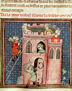 Ms 59 fol.17r Budowa wieży Babel, z Bible Historyle Guiart des Moulins