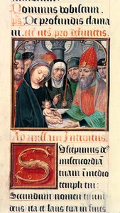 Ms 60 fol.25r Ofiarowanie Jezusa w świątyni, z kolekcji zbiorów Odoarta de Bersacques, prevost Saint-Omer autorstwa French School