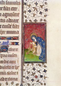 Ms 62, f.205r: Dziewica z Dzieciątkiem, fragment z francuskiego Księgi Godzin, ok.1445-50 (welum) autorstwa French School