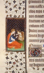 Ms 62, f.205v: Dziewica z Dzieciątkiem, fragment z francuskiego Księgi Godzin, c.1445-50 (welum) autorstwa French School
