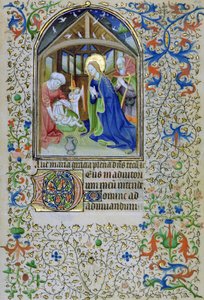 Ms 66 f.44r Dziewica i Józef adorują Chrystusa narodzonego z Godzin, Amiens autorstwa French School