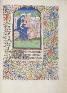 Ms 69 f.64r Ucieczka Świętej Rodziny, z Godzinek Besancon autorstwa French School