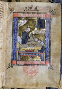 Ms 753 Fol.9 Mnich piszący w swoim łóżku z Flores Bernardi Guillaume de Tournai autorstwa French School
