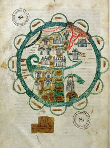 Ms 782 fol.16v. Mapa świata w formie globusa, miniatura z Grandes Chroniques de Philippe le Hardi