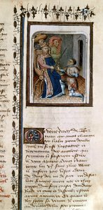 Ms 814 f.125r Bertrand du Guesclin (1320-80) pasowany na rycerza przez króla, z Histoire de Du Guesclin autorstwa French School