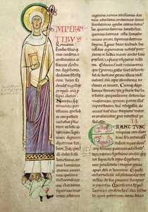 Ms 846 fol.137v Historyczny inicjał I przedstawiający św. Richrudiusa, z Recueil de Vie des Saints autorstwa French School