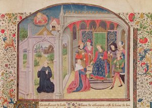 Ms 927 Fol.1 Prezentacja etyki królowi przez tłumacza, z Etyki, polityki i ekonomii Arystotelesa (384-322 pne) autorstwa French School