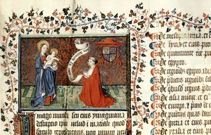 Ms 954 Pierre dAilly (1350-1420) Biskup Cambrai, przed Dziewicą, z Oeuvres Pierre