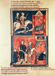 Pani Fr 1098 Polowanie na jelenia i król, być może Dagobert I (632-39) na tronie, z Życia i cudów św. Denisa autorstwa French School