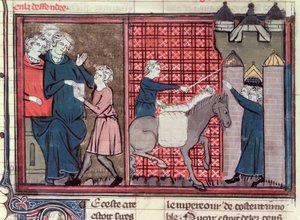 Ms Fr 22495 Fol.37v Posłaniec wysłany w celu ocalenia Antiochii, z Le Roman de Godefroi de Bouillon, 1337 autorstwa French School