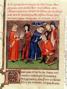 Ms Fr 22531 Fol.115 Badanie moczu i gojenie ran, z Le Livre des Proprietes des Choses Barthelemy